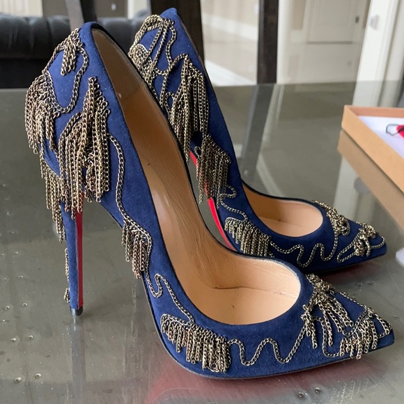 Christian Louboutin Shoes - Christian louboutin dollyparty navy satin chain stiletto sz 38 120mm $2495